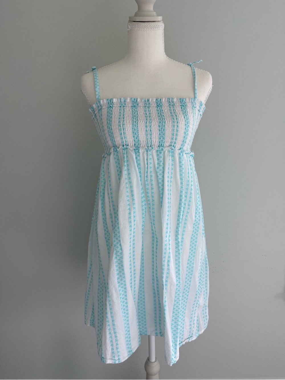 Janie and Jack White and Light Blue Striped Smocked Sundress